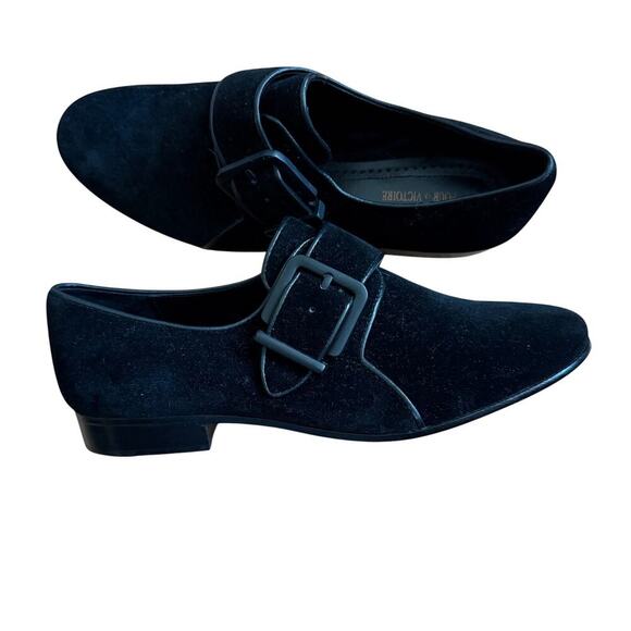 Pour la Victoire Black Velvet Velour Belted Oxford Loafers Flats Size 6 NWT - Picture 8 of 10